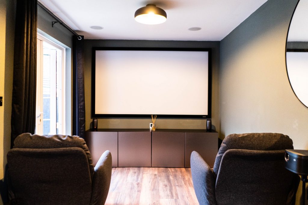 A cinema room within a garage conversion.